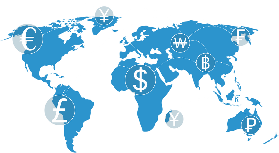 Illustrations and background images with foreign currency. in the concept of money transfer. Currency exchange. Global business. Financial technology. Online interbank payments.
